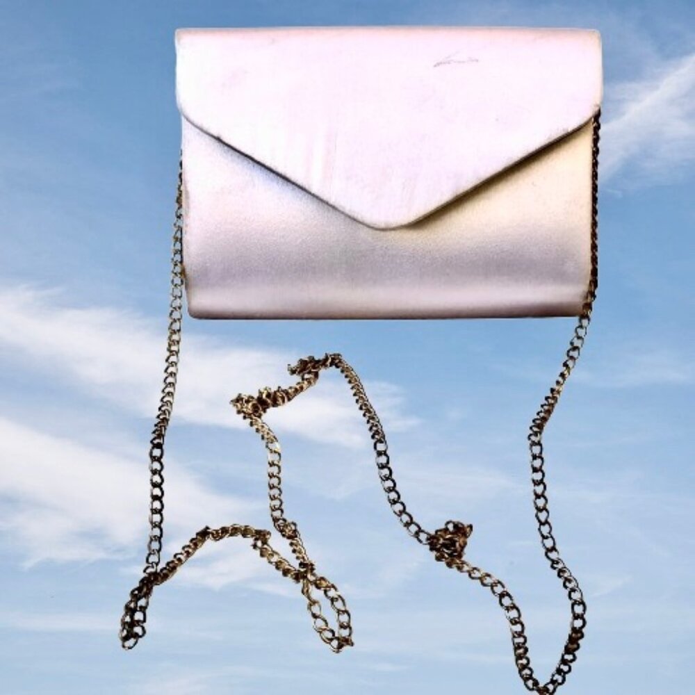 Vintage Silver Fabric Evening Handbag Structured Crossbody Gold-tone Chain
